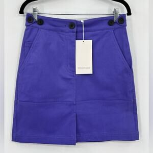🆕 NWT Wildfang The Essential Work Skirt Mini Buttons Pockets Split Purple XS